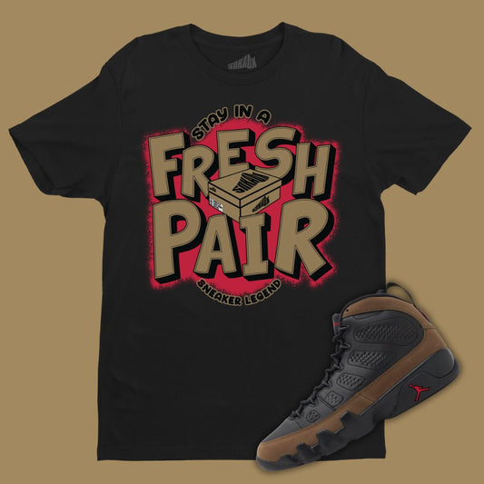 Fresh Pair black T-Shirt Kidsing Jordan 9 Olive