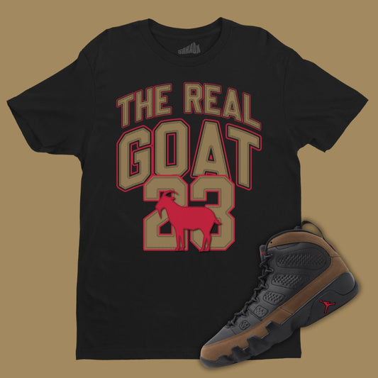 The Real GOAT Black T-Shirt Kidsing Jordan 9 Olive