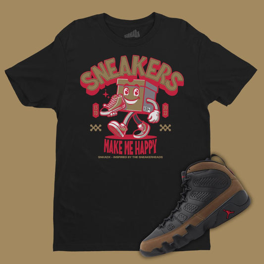 Sneakers Make Me Happy Black T-Shirt Kidsing Jordan 9 Olive