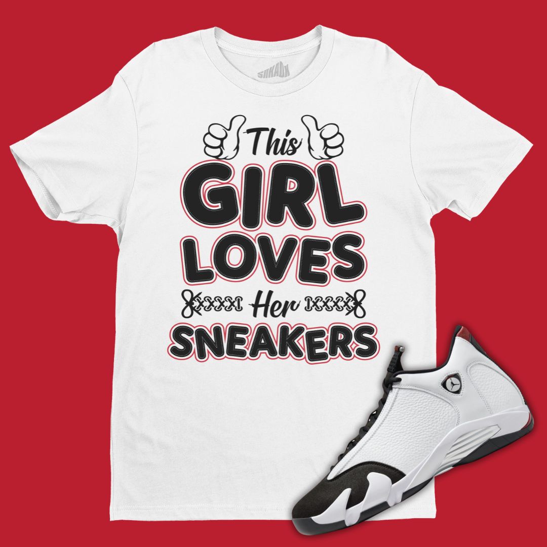 Girl Sneaker Lover Black Tee ThegardensnowboardShops Air Jordan 4 What The Fake Custom Shirt Jordan 14 Black Toe T