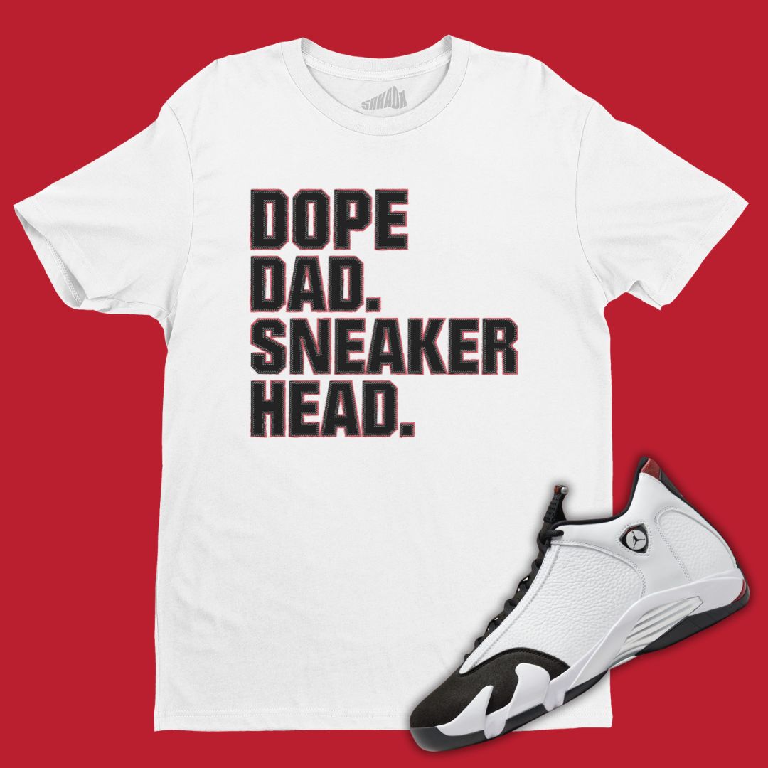 Dope Dad Sneakerhead Black Tee Air Jordan 5 White Pink Foam Gym Red 440892 106 ParallaxShops Shirt Jordan 14 Black Toe T