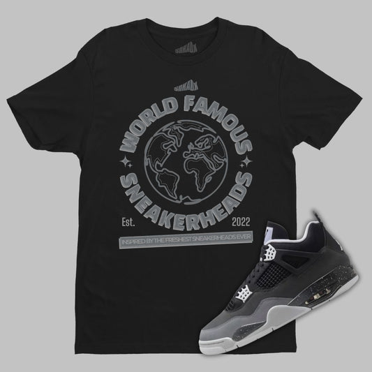 World Famous Sneakerheads Black T-Shirt Kidsing Jordan 4 Fear 2024