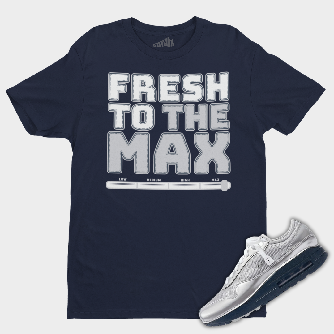 FledermausShops Fresh To The Max Tee Matching Air Max 1 86 Metallic Silver Nike Air Max Plus EOI Zapatillas Hombre Negro