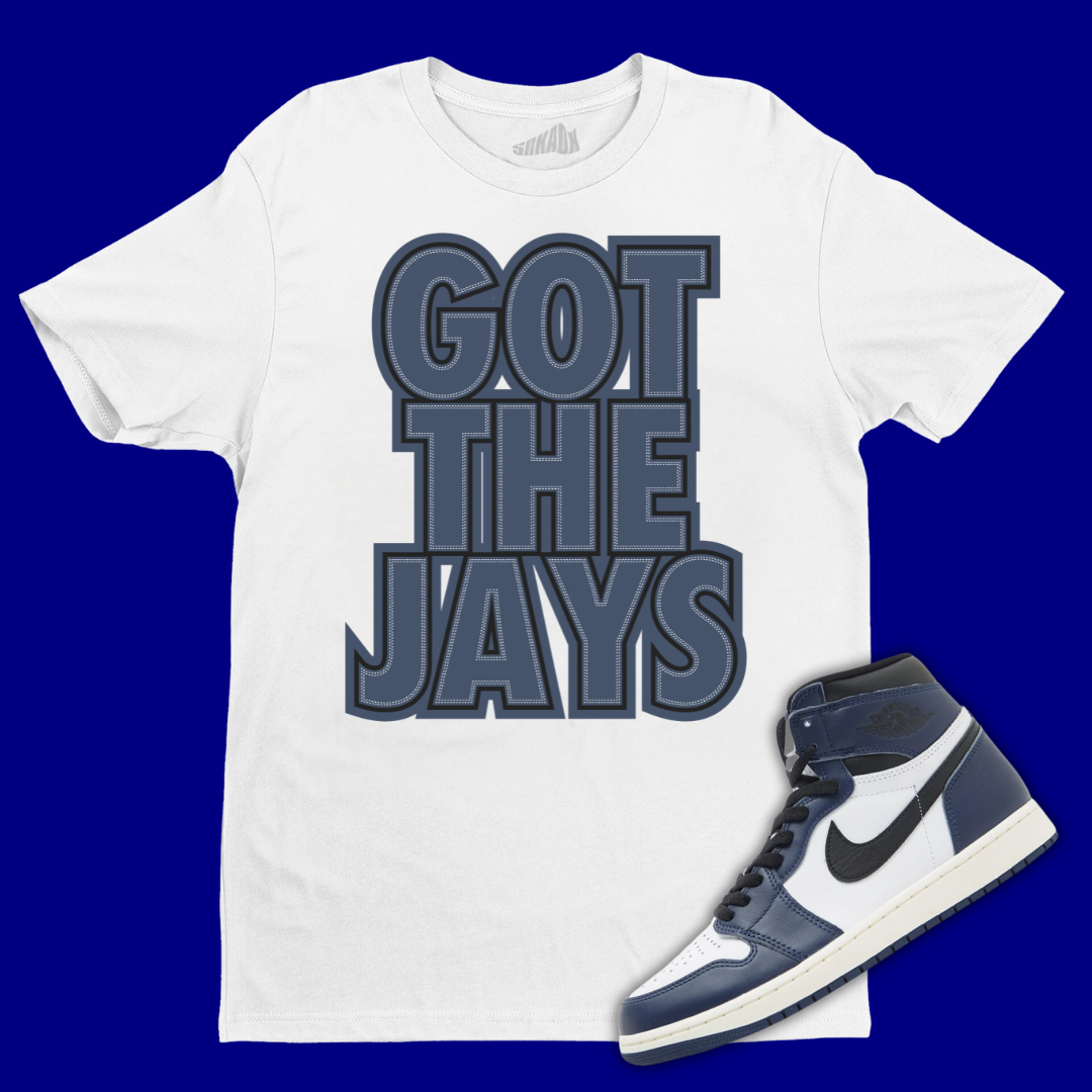 Jordan 1 High OG Midnight Navy nike air jordan 1 retro white cream grey blue NovogasShops Got The Jays White Tee