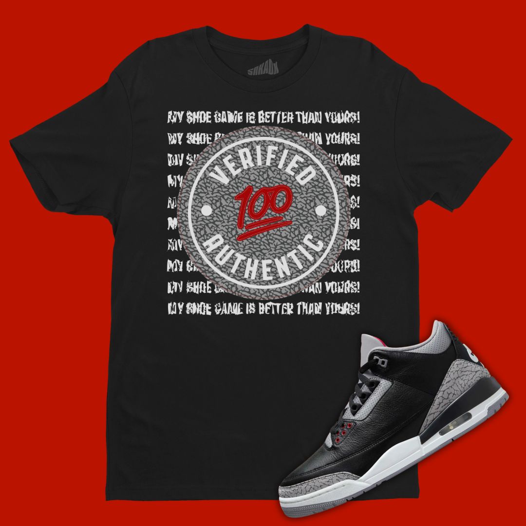 Verified Authentic T-Shirt Matching Jordan 3 Black Cement