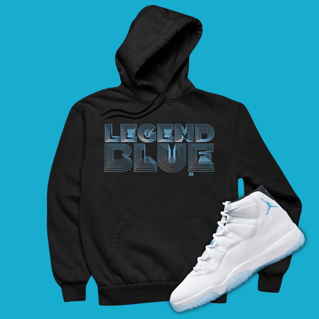 Legend Blue 3D Black Hoodie Matching Jordan 11 Legend Blue