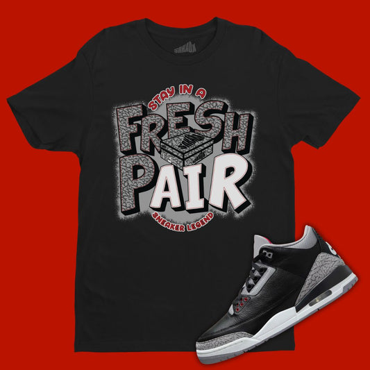 Fresh Pair Black T-Shirt Matching Jordan 3 Black Cement