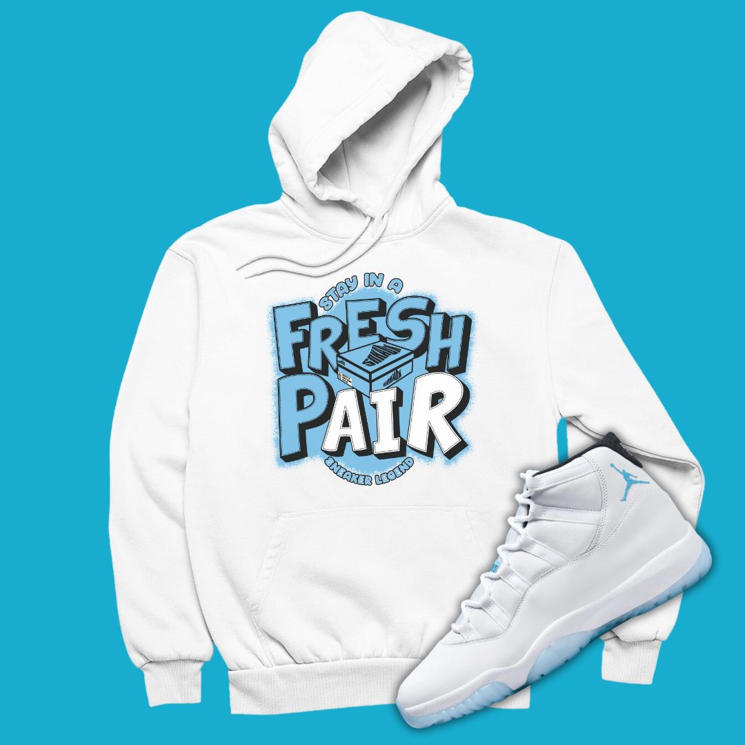 Fresh Pair White Hoodie Matching Jordan 11 Legend Blue