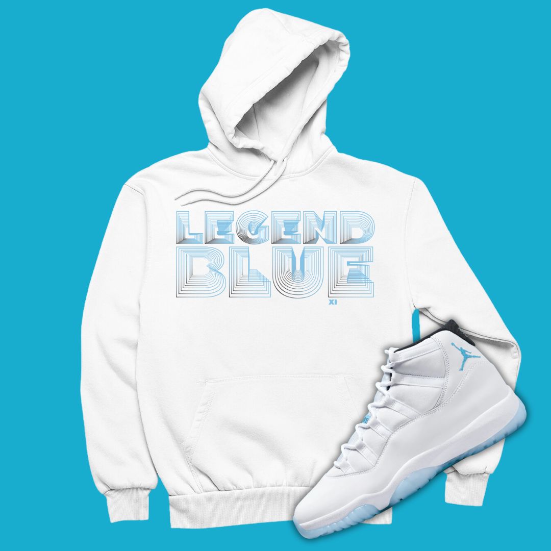 Legend Blue 3D White Hoodie Matching Jordan 11 Legend Blue