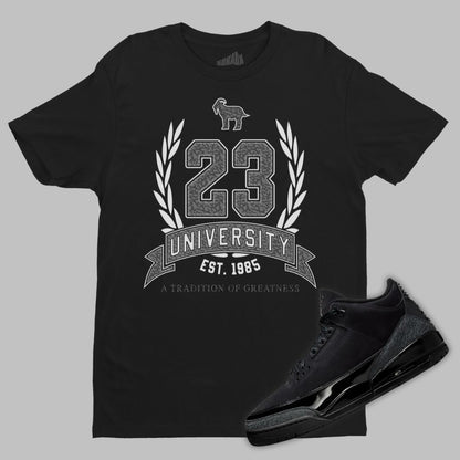 23 University Black Sneaker Match T-Shirt for Jordan 3 Black Cat