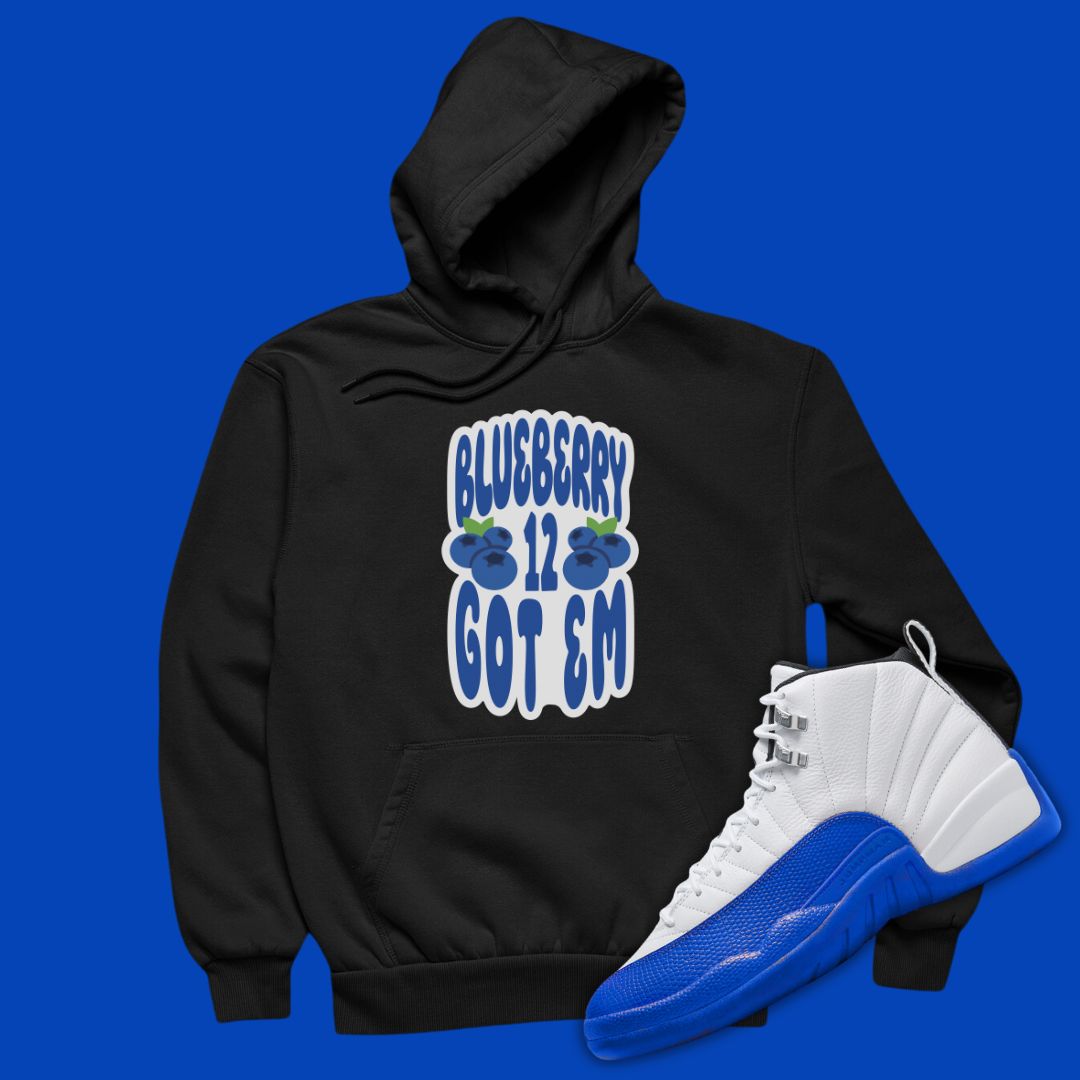 Blueberry 12 Black Hoodie Matching Jordan 12 Blueberry