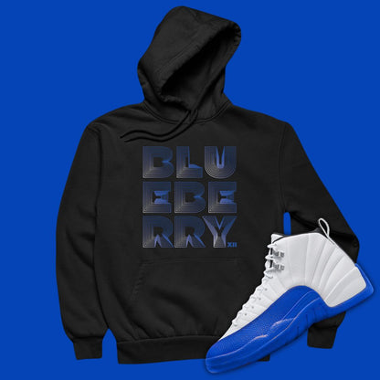 Blueberry 12 3D Black Hoodie Matching Jordan 12 Blueberry