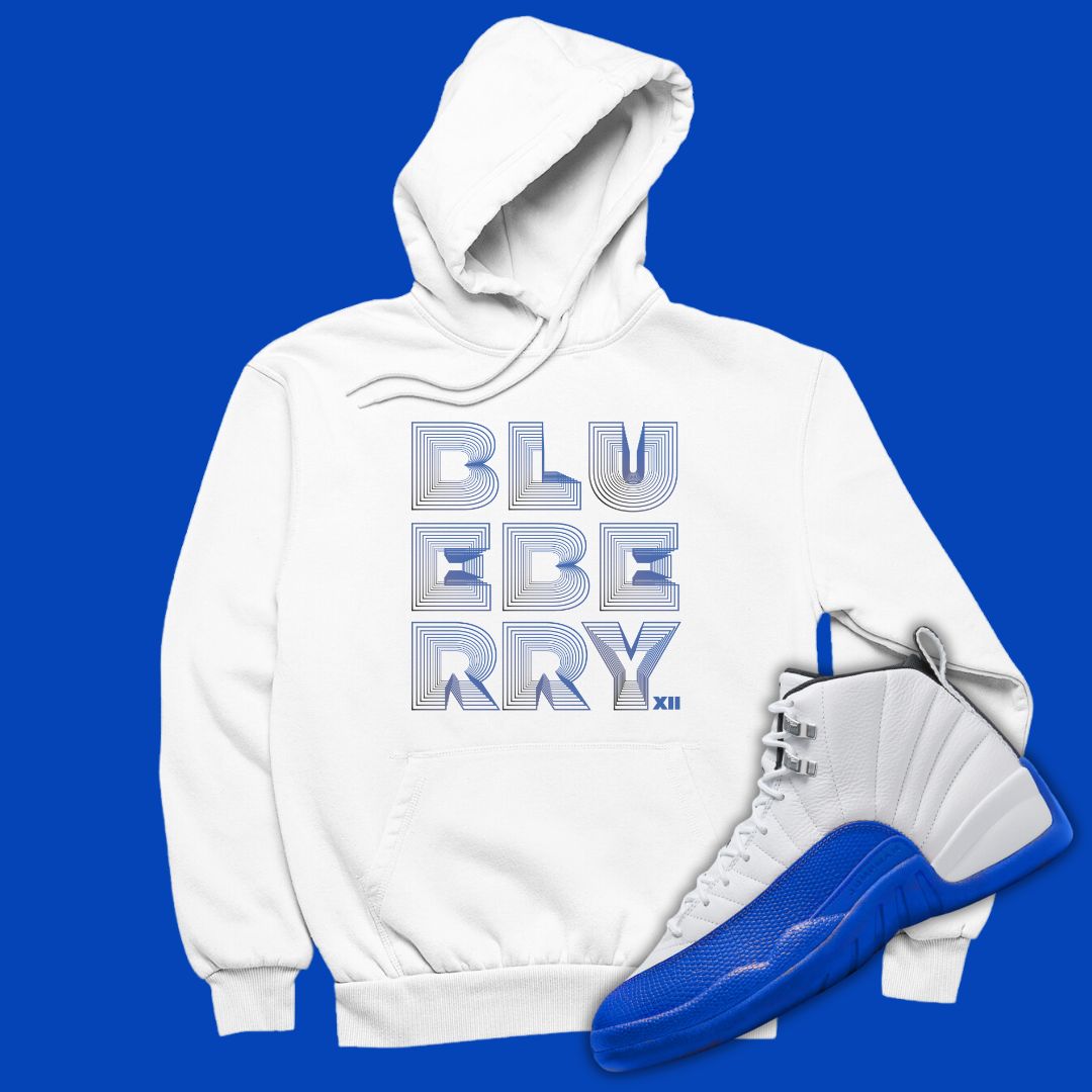 Blueberry 12 3D White Hoodie Matching Jordan 12 Blueberry