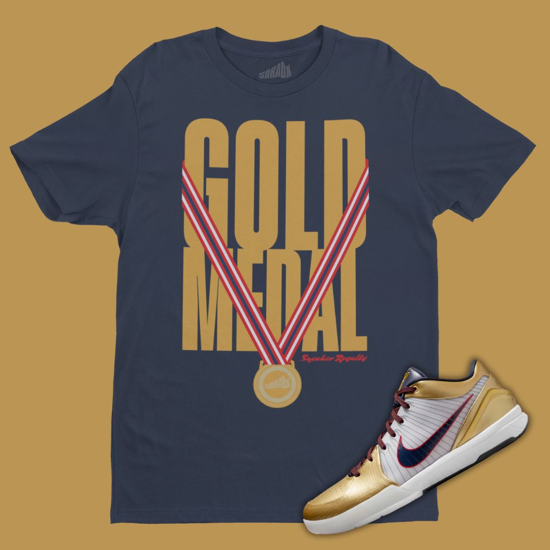 Sneaker Gold Medal Navy T-Shirt Matching Kobe 4 Gold Medal