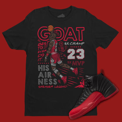 GOAT black T-Shirt Matching Jordan 12 Flu Game