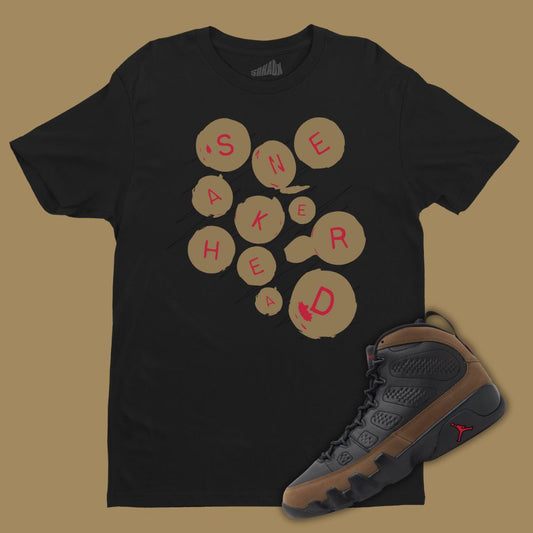 Sneakerhead Buttons Black T-Shirt Matching Jordan 9 Olive