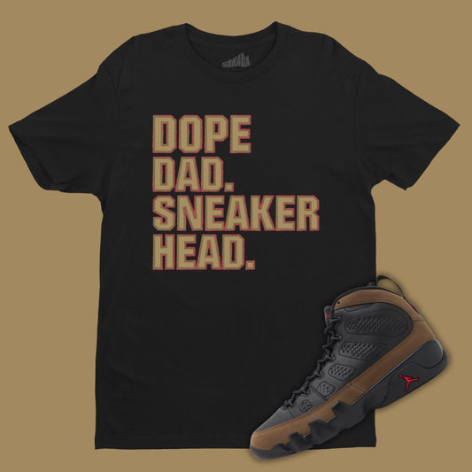 Dope Dad Sneakerhead Black T-Shirt Matching Jordan 9 Olive