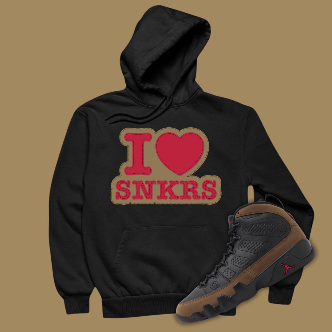 I Love Sneakers Black Hoodie Matching Jordan 9 Olive