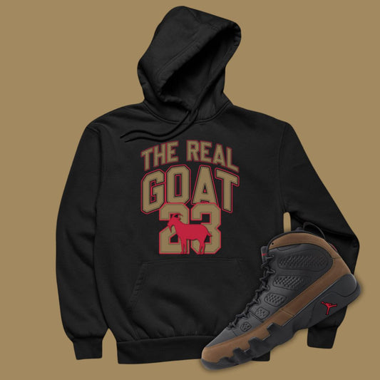 The Real GOAT Black Hoodie Matching Jordan 9 Olive