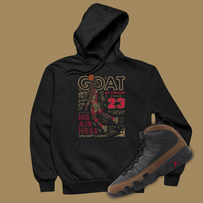 GOAT Black Hoodie Matching Jordan 9 Olive