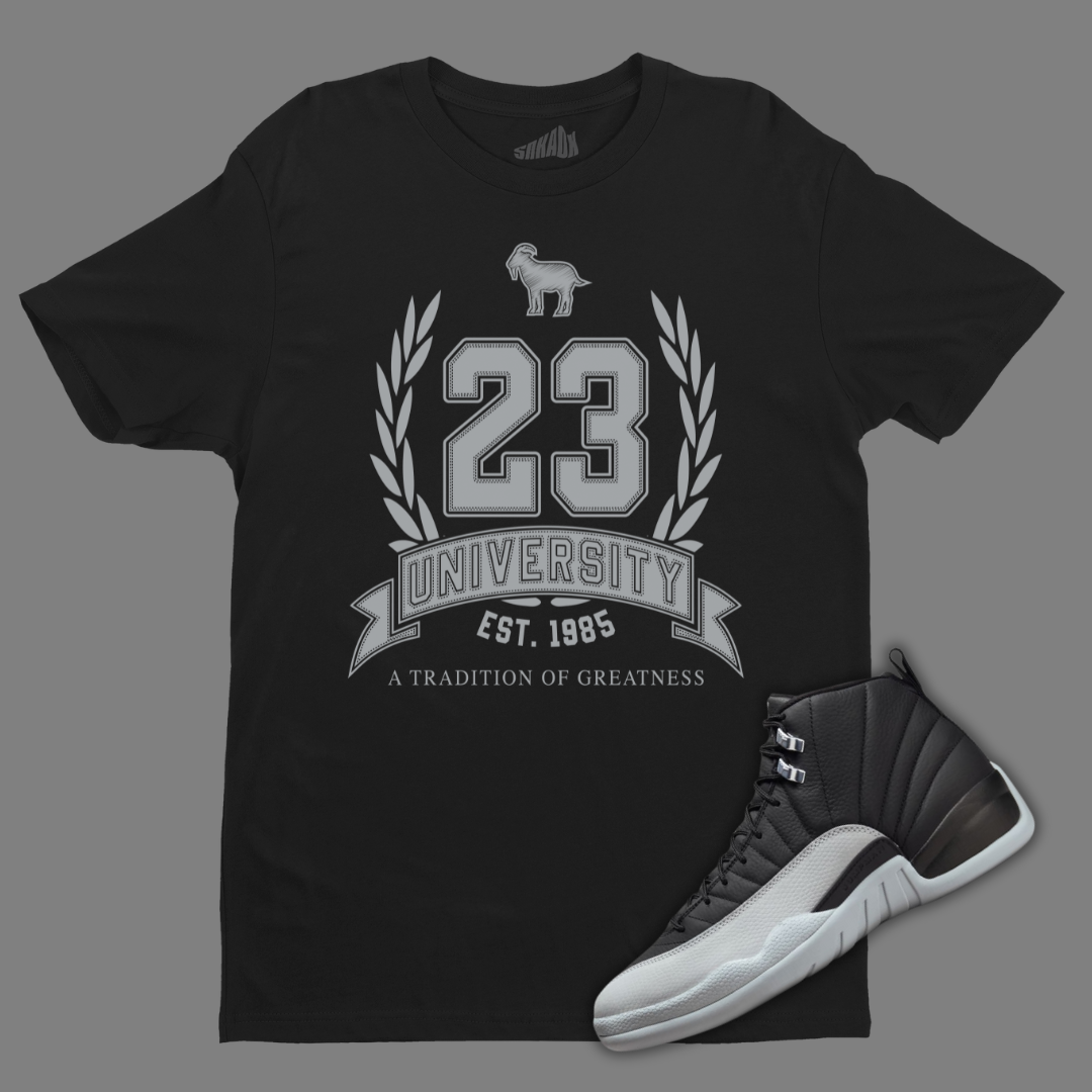 23 University Black T-Shirt Matching Jordan 12 Barons