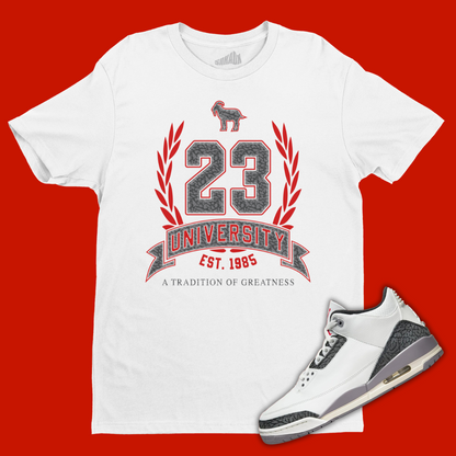 23 University White T-Shirt Matching Jordan 3 Cement Grey