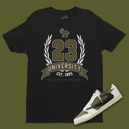 23 University Black T-Shirt Matching Travis Scott x Air Jordan 1 Low OG Medium Olive