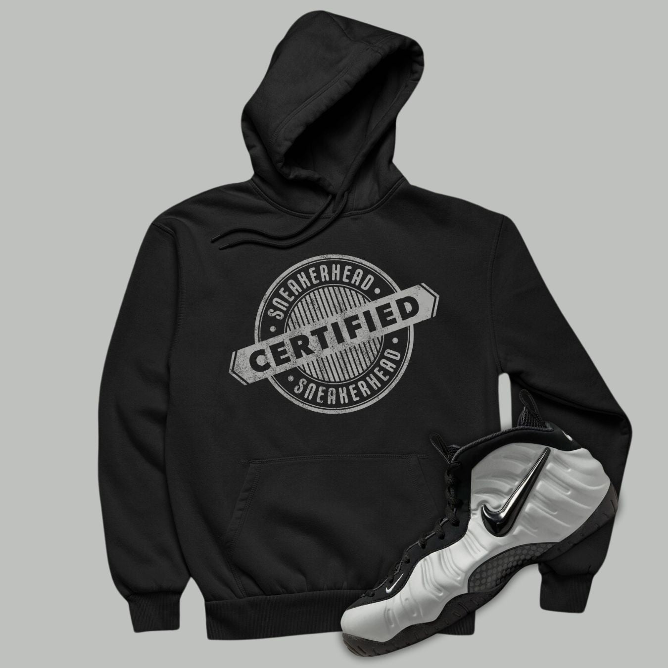 Certified Sneakerhead Black Hoodie Matching Air Foamposite Wolf Grey