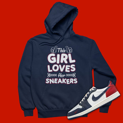 This Girl Loves Her Sneakers Navy Hoodie Matching Jordan 1 Low Howard