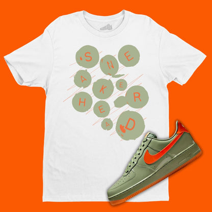 Sneakerhead Buttons White T-Shirt Matching Air Force 1 Low Premium Oil Green/Safety Orange