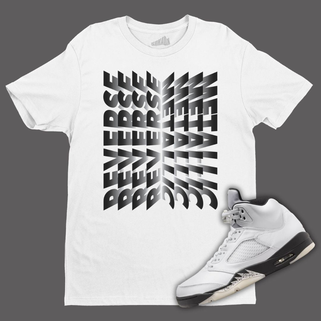 Reverse Metallic Stack white T-Shirt Matching Jordan 5 Reverse Metallic