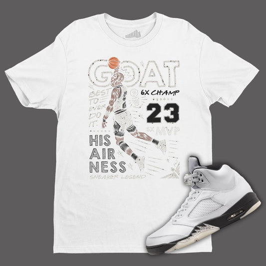 GOAT white T-Shirt Matching Jordan 5 Reverse Metallic