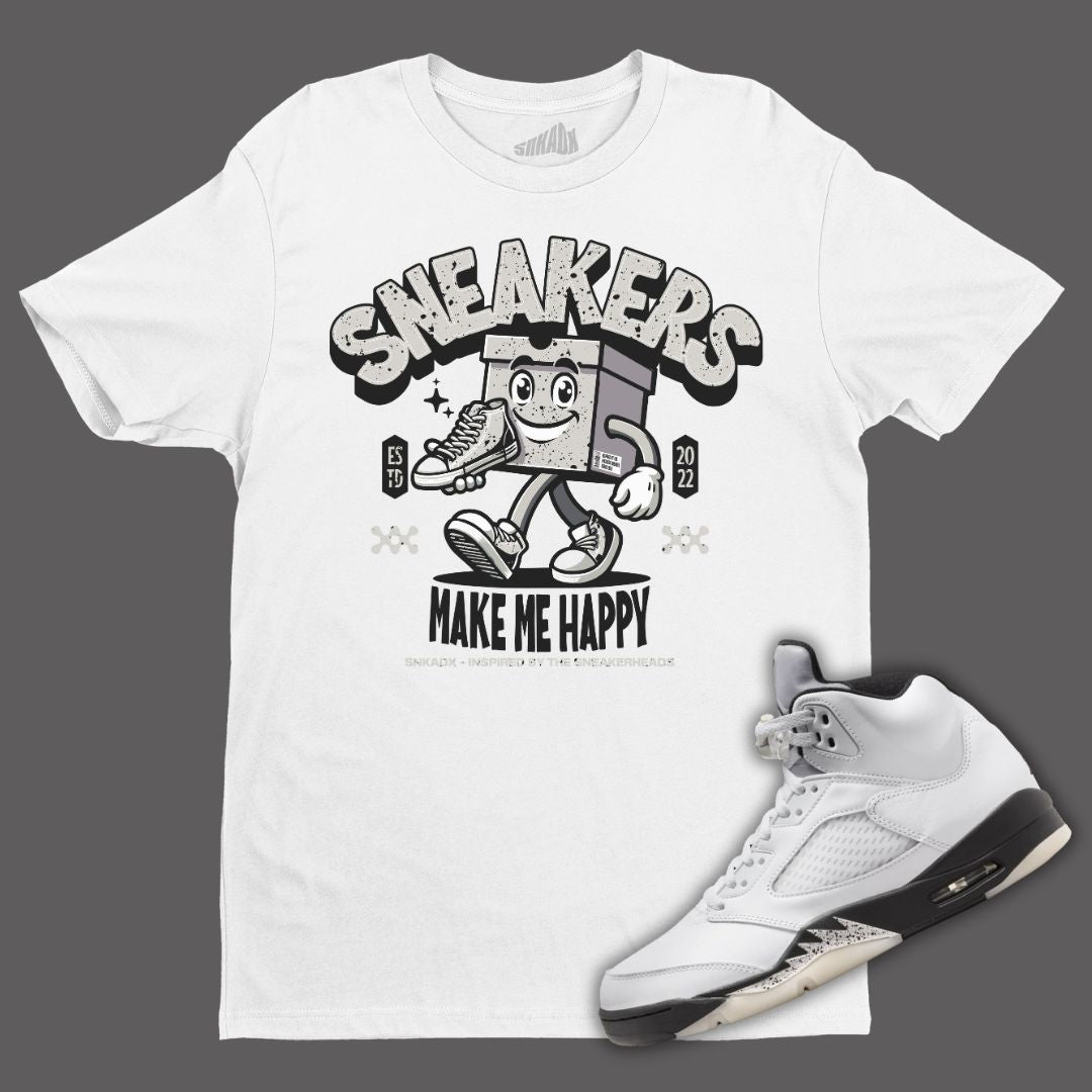 Sneakers Make Me Happy white T-Shirt Matching Jordan 5 Reverse Metallic