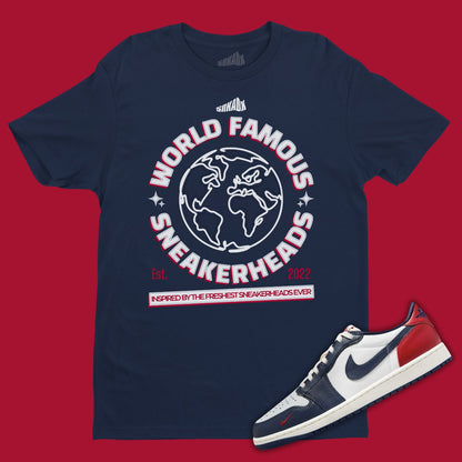 World Famous Sneakerheads Navy T-Shirt Matching Jordan 1 Low Howard University