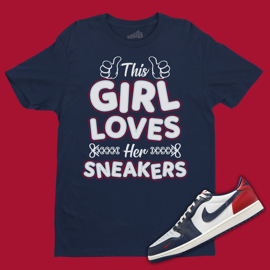 This Girl Loves Her Sneakers Navy T-Shirt Matching Jordan 1 Low Howard University