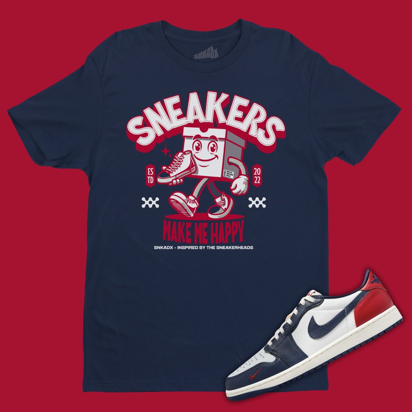 Sneakers Make Me Happy Navy T-Shirt Matching Jordan 1 Low Howard University