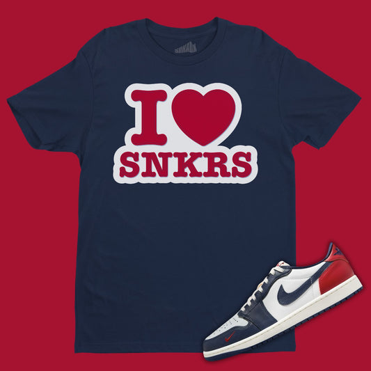 I Love Sneakers Navy T-Shirt Matching Jordan 1 Low Howard University