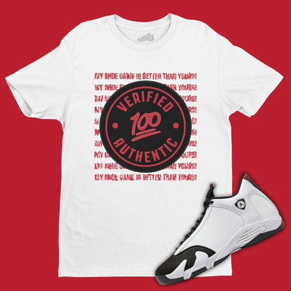 Verified Authentic White T-Shirt Matching Jordan 14 Black Toe