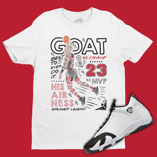 GOAT White T-Shirt Matching Jordan 14 Black Toe