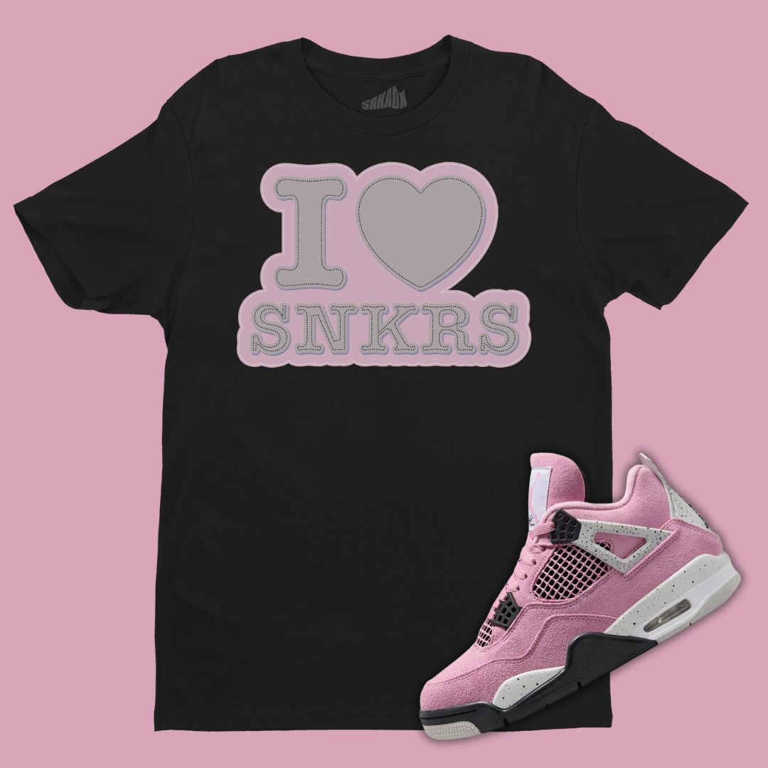 I Love Sneakers Black T-Shirt Matching Jordan 4 Orchid