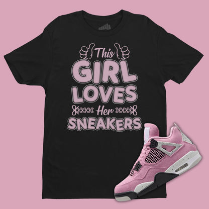 This Girl Loves Her Sneakers Black T-Shirt Matching Jordan 4 Orchid