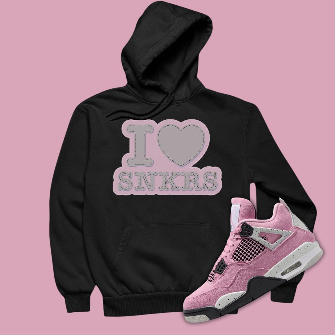 I Love Sneakers Hoodie in black Matching Jordan 4 Orchid