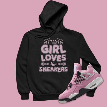 This Girl Loves Her Sneakers black Hoodie Matching Jordan 4 Orchid