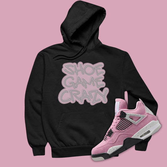 Shoe Game Crazy Hoodie in black Matching Jordan 4 Orchid