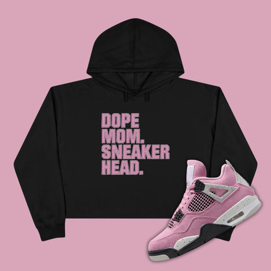 Dope Mom Sneakerhead Crop Hoodie in black Matching Jordan 4 Orchid