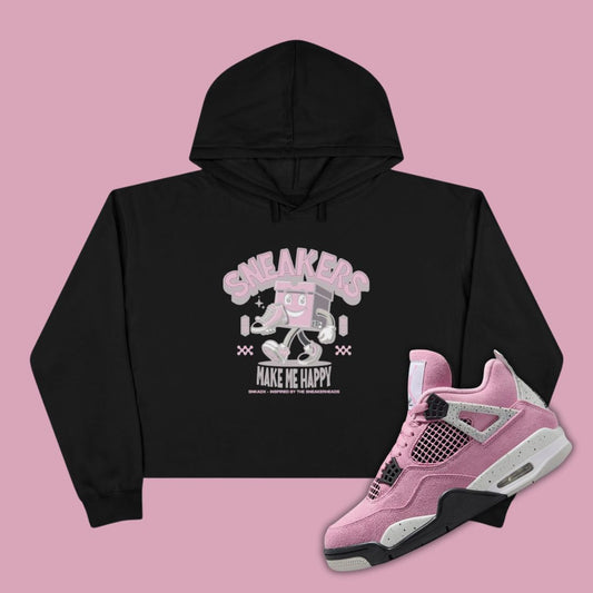 Sneakers Make Me Happy Crop Hoodie in black Matching Jordan 4 Orchid