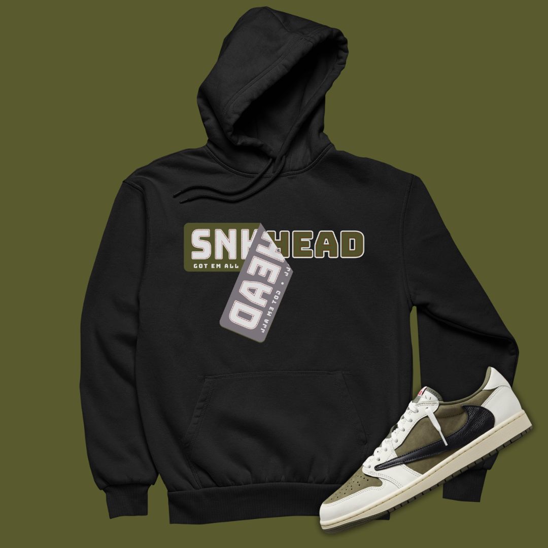 Sneakerhead Sticker Hoodie Matching Travis Scott x Air Jordan 1 Low OG Medium Olive