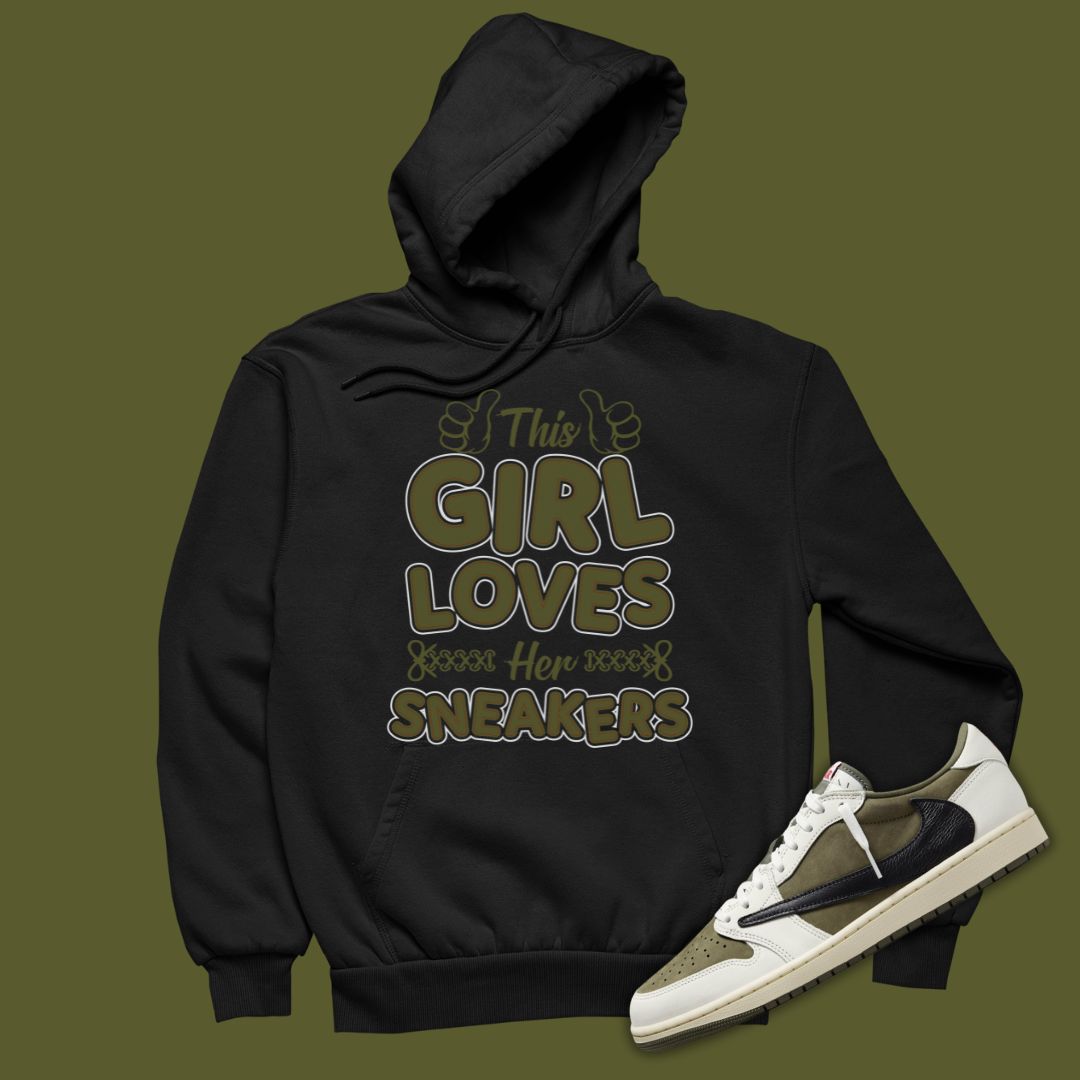 This Girl Loves Sneakers Hoodie Matching Travis Scott x Air Jordan 1 Low OG Medium Olive