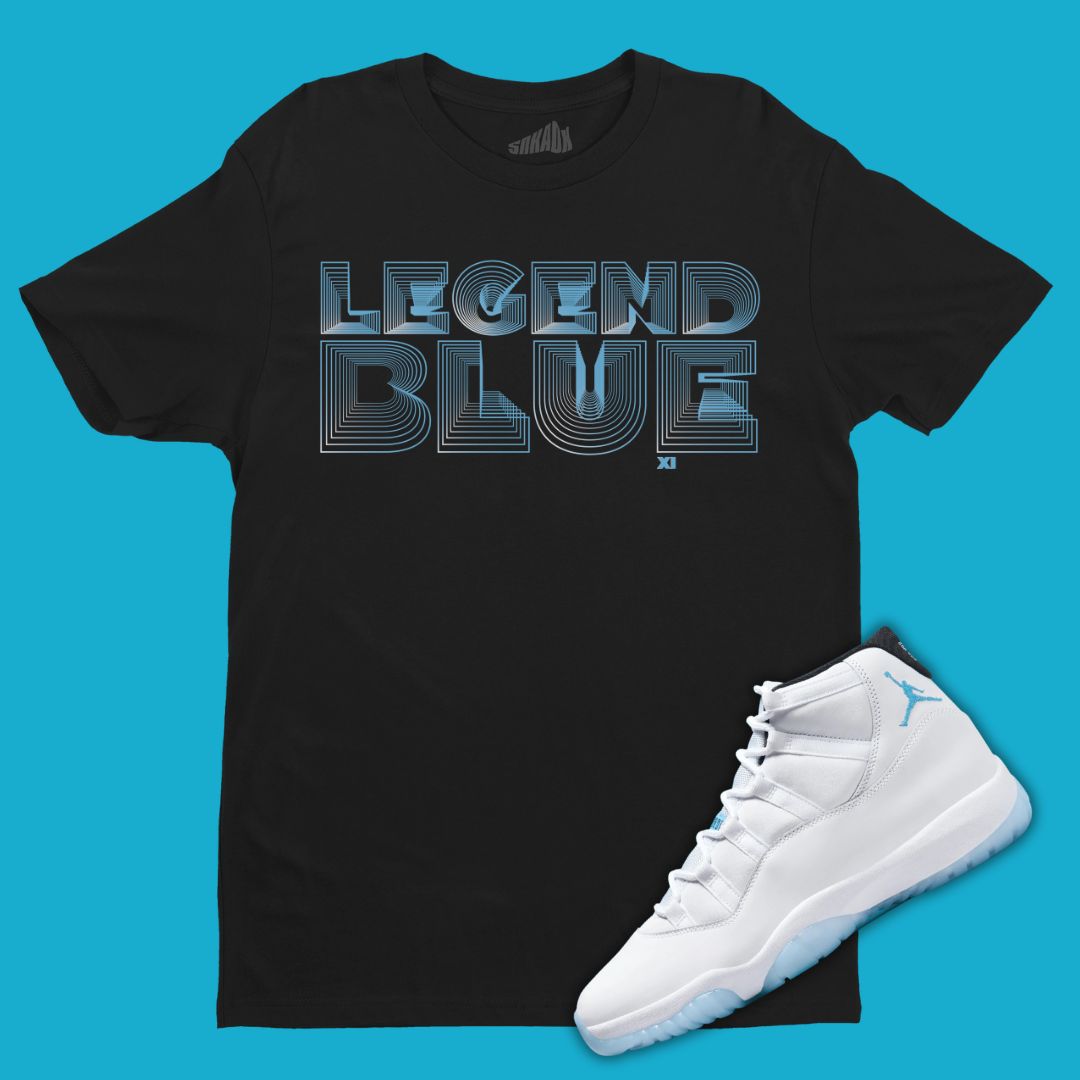 Legend Blue 3D Black T-Shirt Matching Jordan 11 Legend Blue