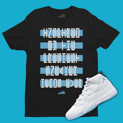 Jordan 11 Font Black T-Shirt Matching Jordan 11 Legend Blue